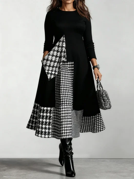 Urban Geometric Crew Neck Midi Dress