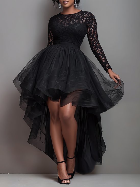 Urban Plain Split Joint Crew Neck Midi Dress