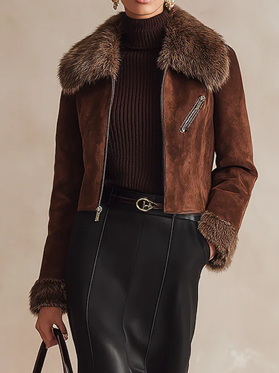 Urban Plain Shawl Collar Faux Leather Coat