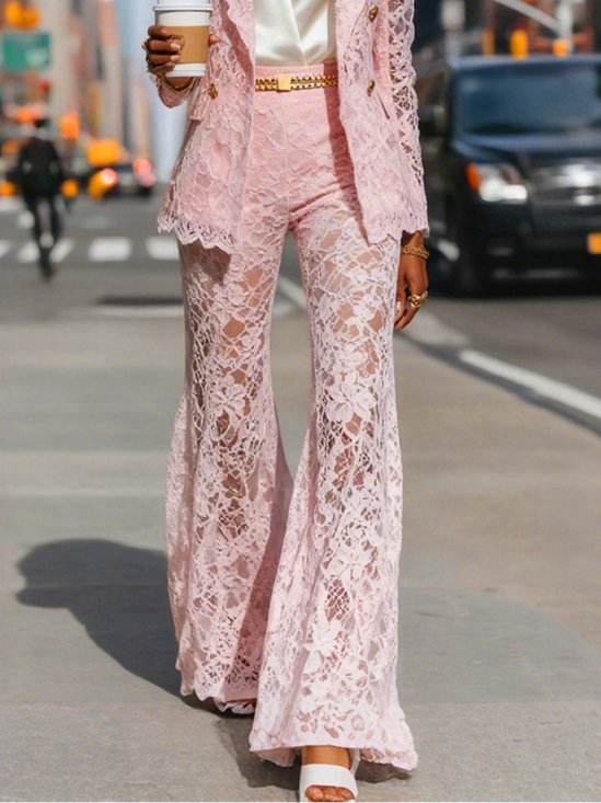Lace Elegant Plain Wide Leg Fashion Pants