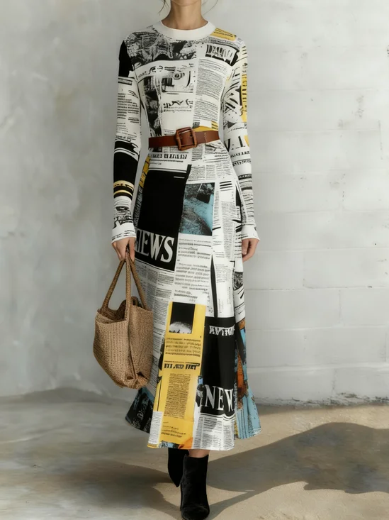 Urban Text Letters Crew Neck Maxi Dress