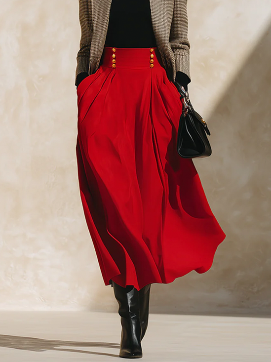 Elegant Plain Midi Skirt