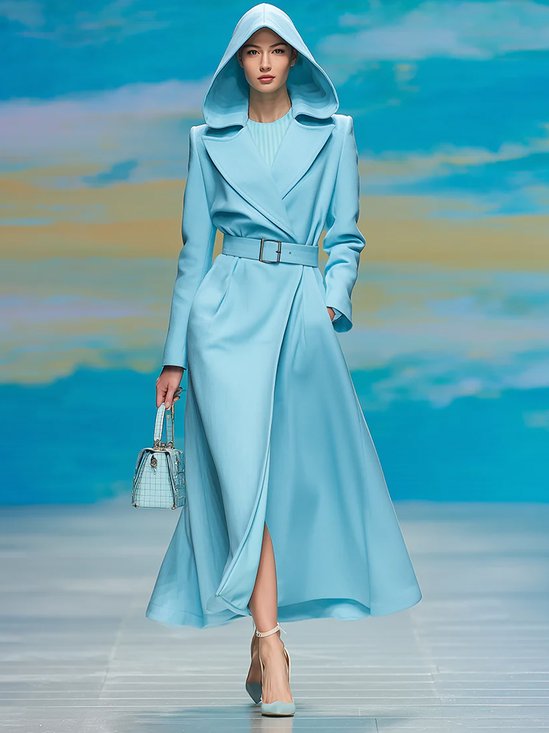 Urban Plain Hoodie Coat With Belt