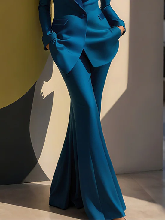 Satin Elegant Plain Flare Pants