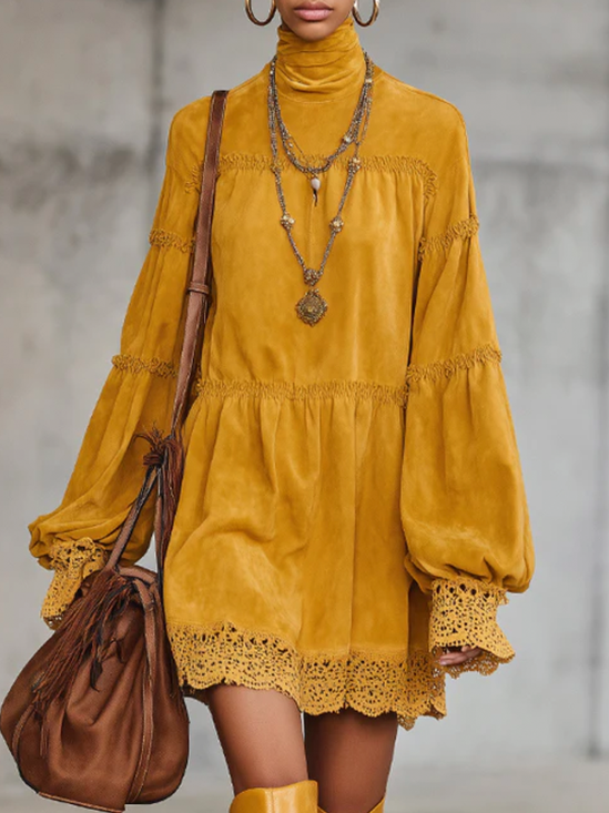 Urban Plain Turtleneck Mini Dress