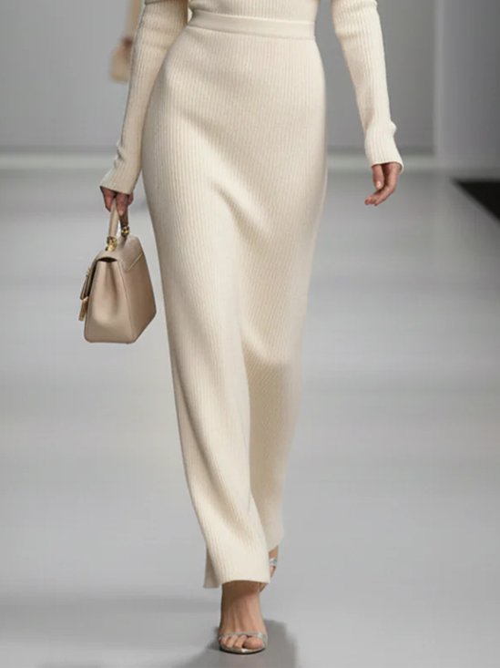 Elegant Plain Sweater Maxi Skirt
