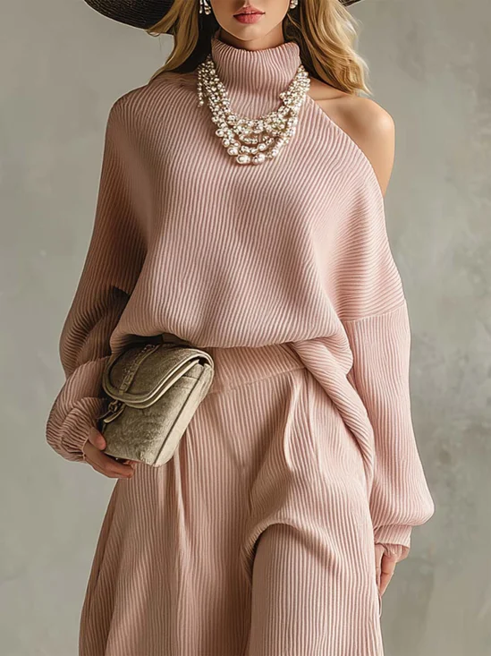 Casual Plain Hollow Out Turtleneck Blouse