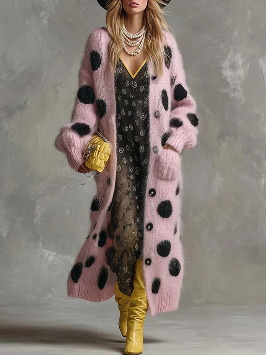 Casual Polka Dots V Neck Sweater Cardigan