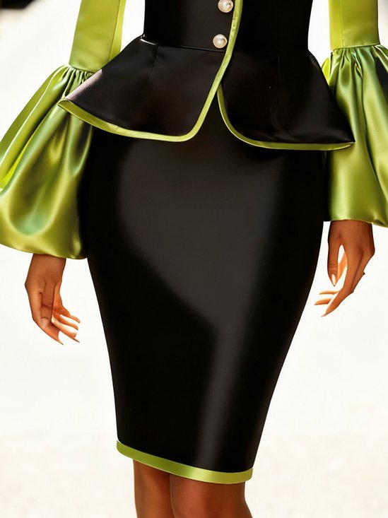 Elegant Color Block Knee Length Skirt