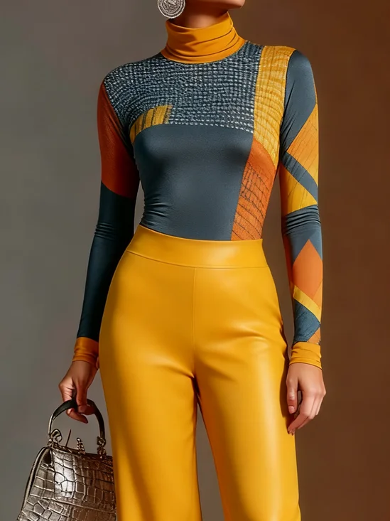 Urban Geometric Mock Neck T-shirt