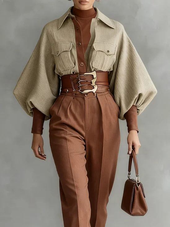 Urban Color Block Shirt Collar Shirt