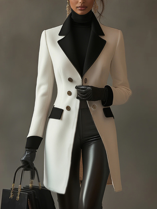 Plus Size Urban Buttoned Color Block Lace Coat