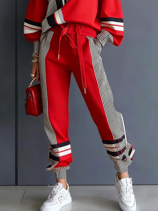 Plus Size Casual Color Block Ankle Banded Pants