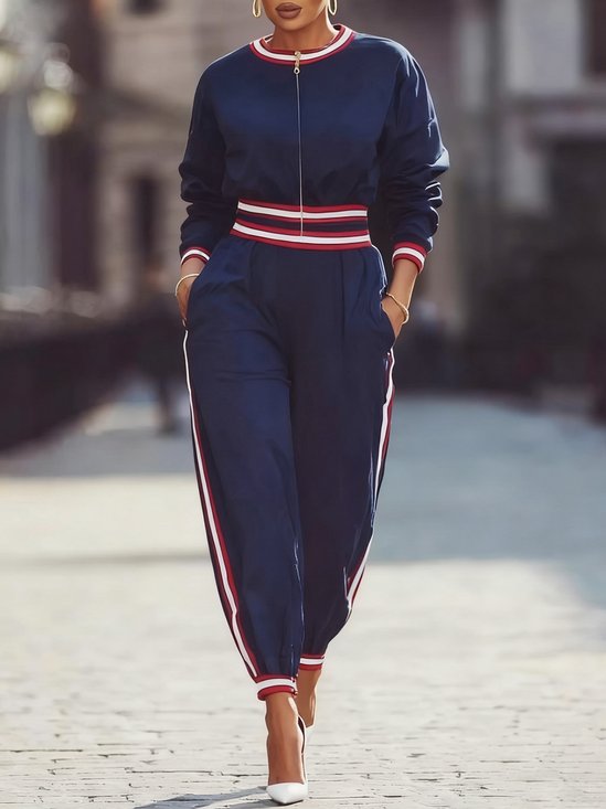 Urban Raglan Sleeves Color Block Crew Neck Jumpsuit