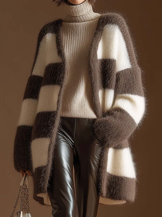 Casual Striped V Neck Sweater Cardigan