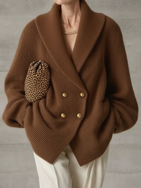 Urban Plain Buttoned Shawl Collar Raglan Sleeves Cardigan