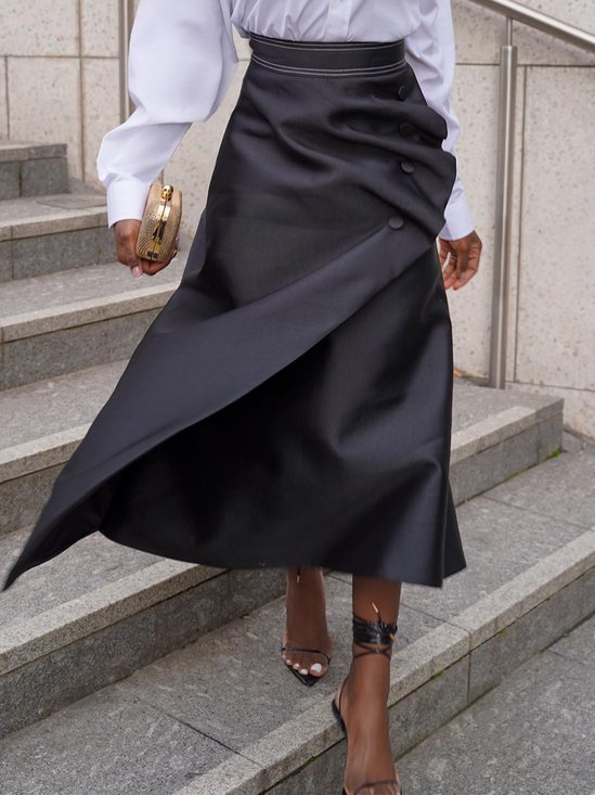 Elegant Asymmetric Plain Midi Skirt