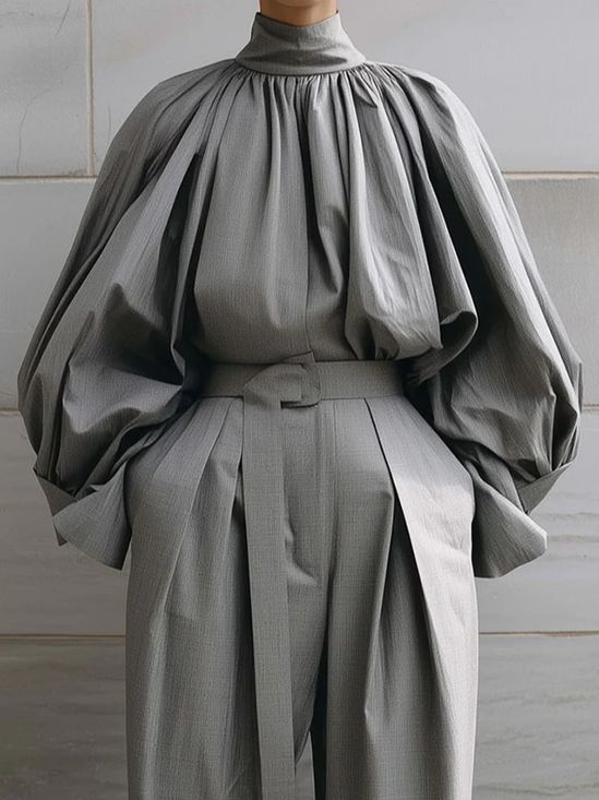 Urban Plain Stand Collar Raglan Sleeve Blouse