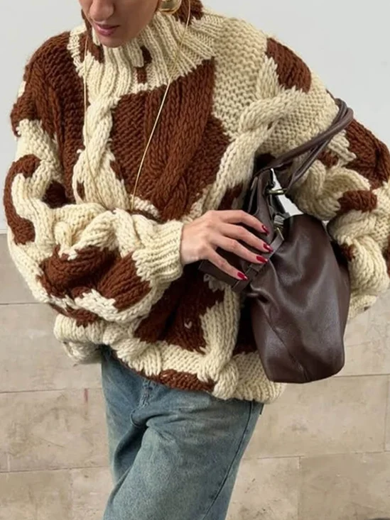 Casual Random Print Turtleneck Loosen Sweater