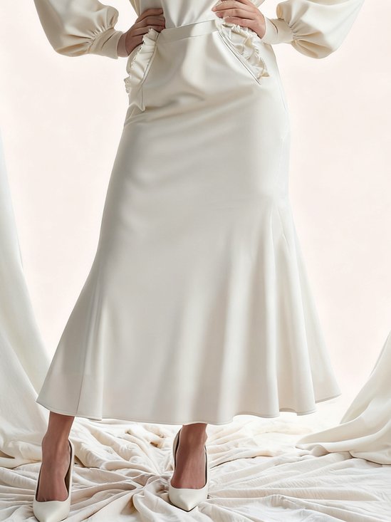 Elegant Peplum Plain Midi Skirt