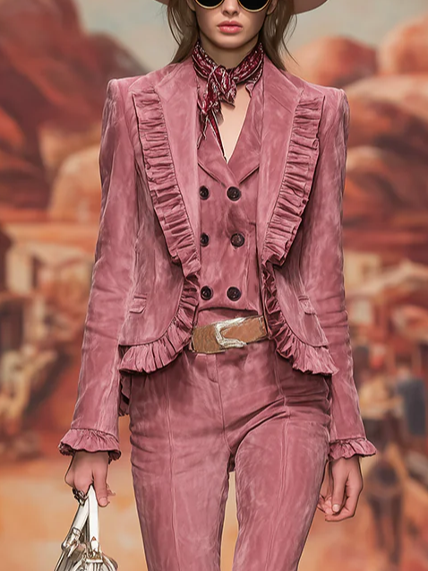 Urban Buttoned Plain Lapel Collar Suede Coat