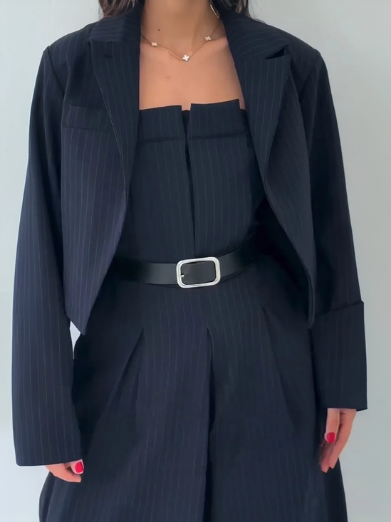 Urban Buttoned Striped Lapel Collar Blazer