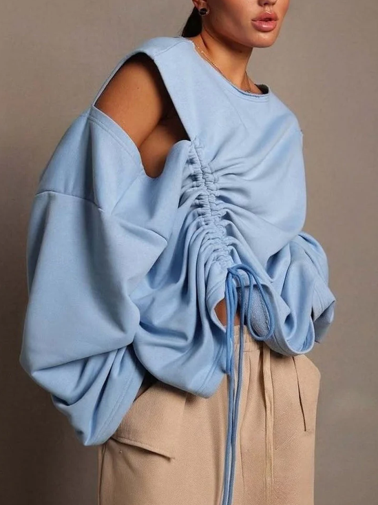 Casual Plain Drawstring Sweatshirt