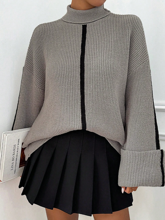 Casual Color Block Turtleneck Sweater