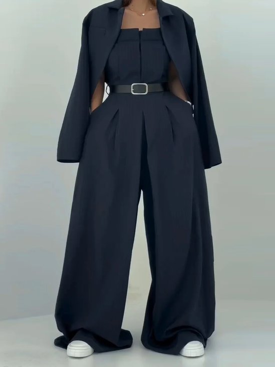 Urban Zipper Striped Strapless Tube Jumpsuit No Belt