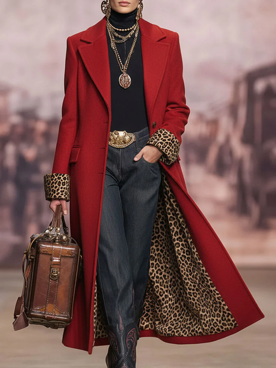 Urban Buttoned Color Block Lapel Collar Coat