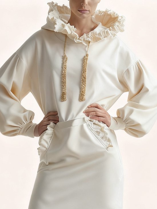 Elegant Plain Peplum Raglan Sleeves Hoodie