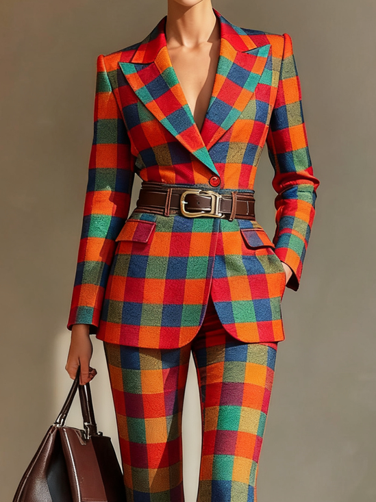 Urban Printing Plaid Lapel Collar Blazer