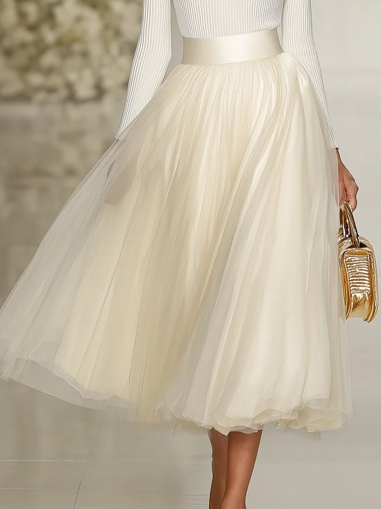 Elegant Ruched Plain Midi Skirt