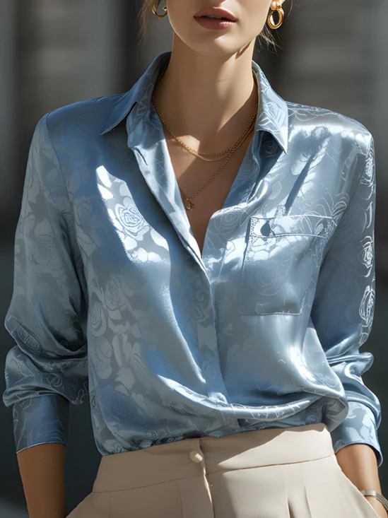 Satin Urban Floral Shirt Collar Shirt