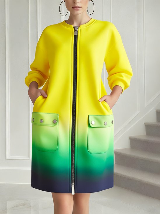 Casual Gradient Pattern Printing Crew Neck Knee Length Dress