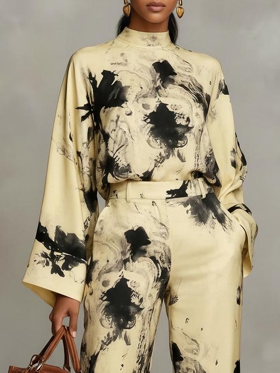 Urban Abstract Printing Stand Collar Blouse
