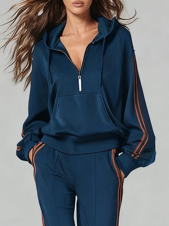 Casual Color Block Webbing Loosen Raglan Sleeves Hoodie