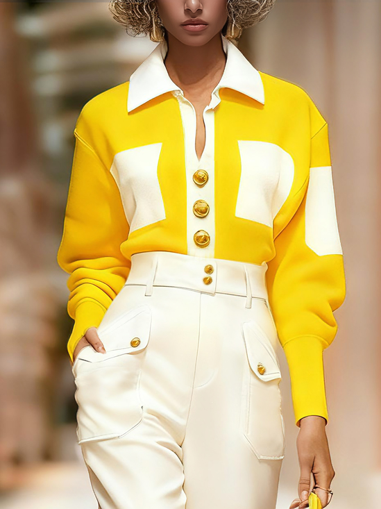 Urban Color Block Shawl Collar Sweatshirt