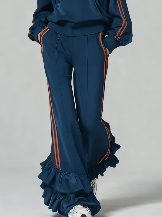 Casual Color Block Peplum Flare Pants