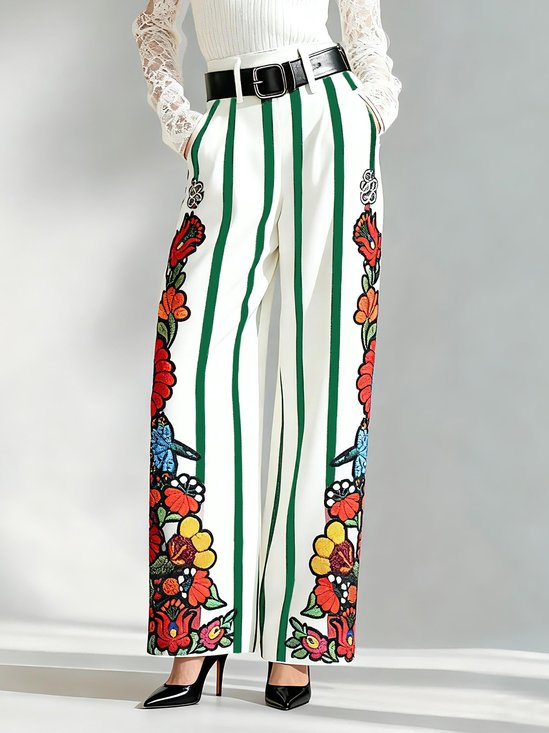 Urban Floral Printing Fashion Pants No Belt