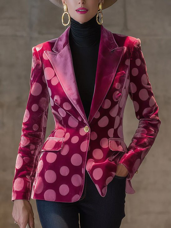 Elegant Polka Dots Lapel Collar Blazer