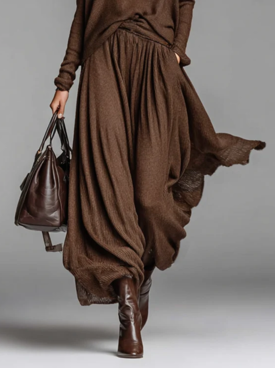 Elegant Plain Midi Sweater Skirt