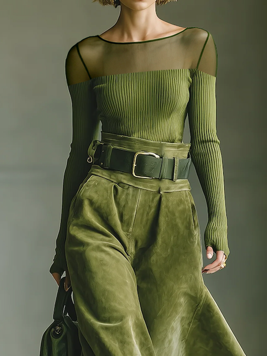 Elegant Plain Crew Neck Blouse