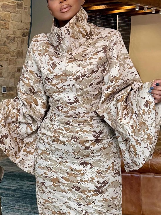 Elegant Camo Printing Turtleneck Blouse