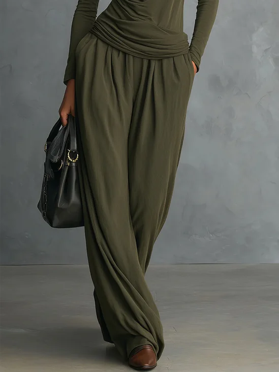 Casual Plain Wide Leg Pants