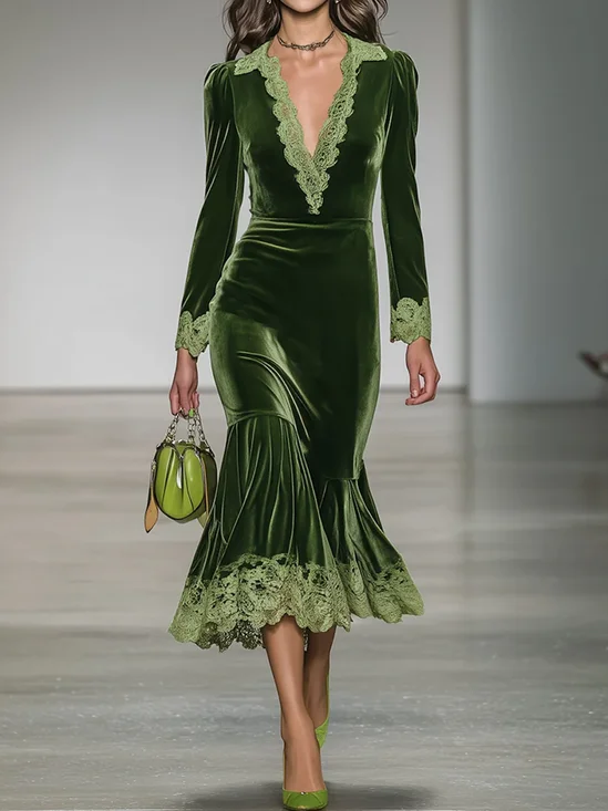 Elegant Plain V Neck Dress