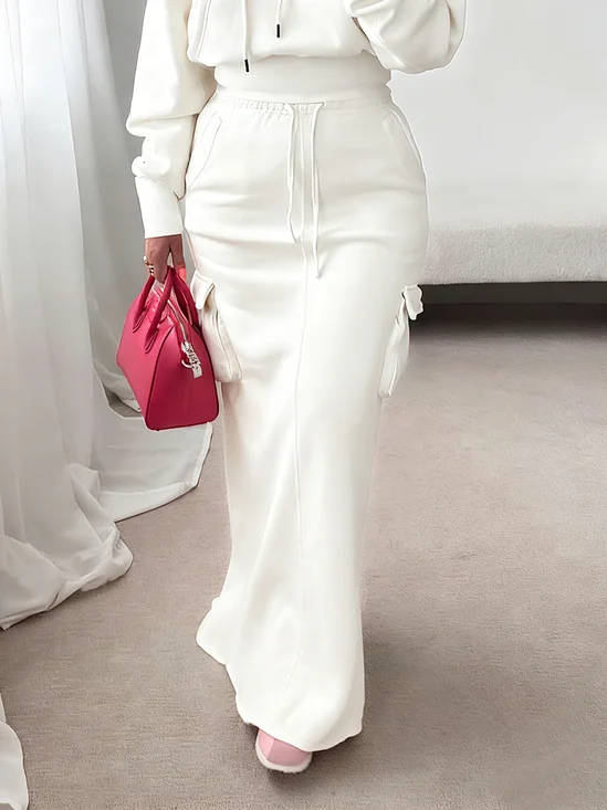 Casual Pockets Plain Maxi Skirt