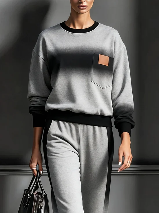 Casual Gradient Pattern Printing Crew Neck Sweatshirt