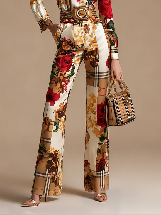 Urban Geometric Printing Straight Pants  No Belt