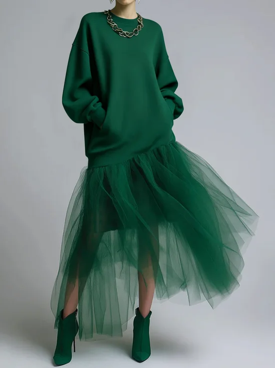 Urban Plain Crew Neck Maxi Dress